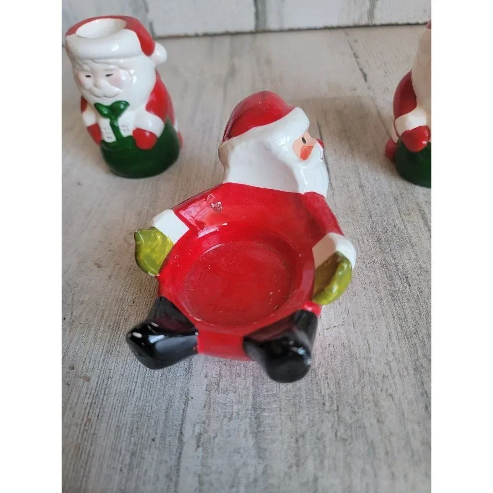 Ceramic Santa‎ Claus Candlestick tea light holder set Xmas home decor